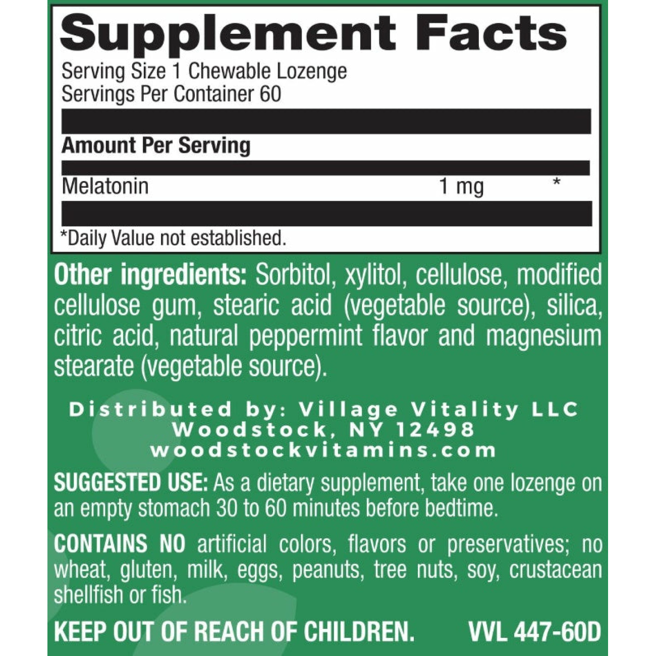Melatonin 1 mg Natural Peppermint Flavor - 60 Lozenges