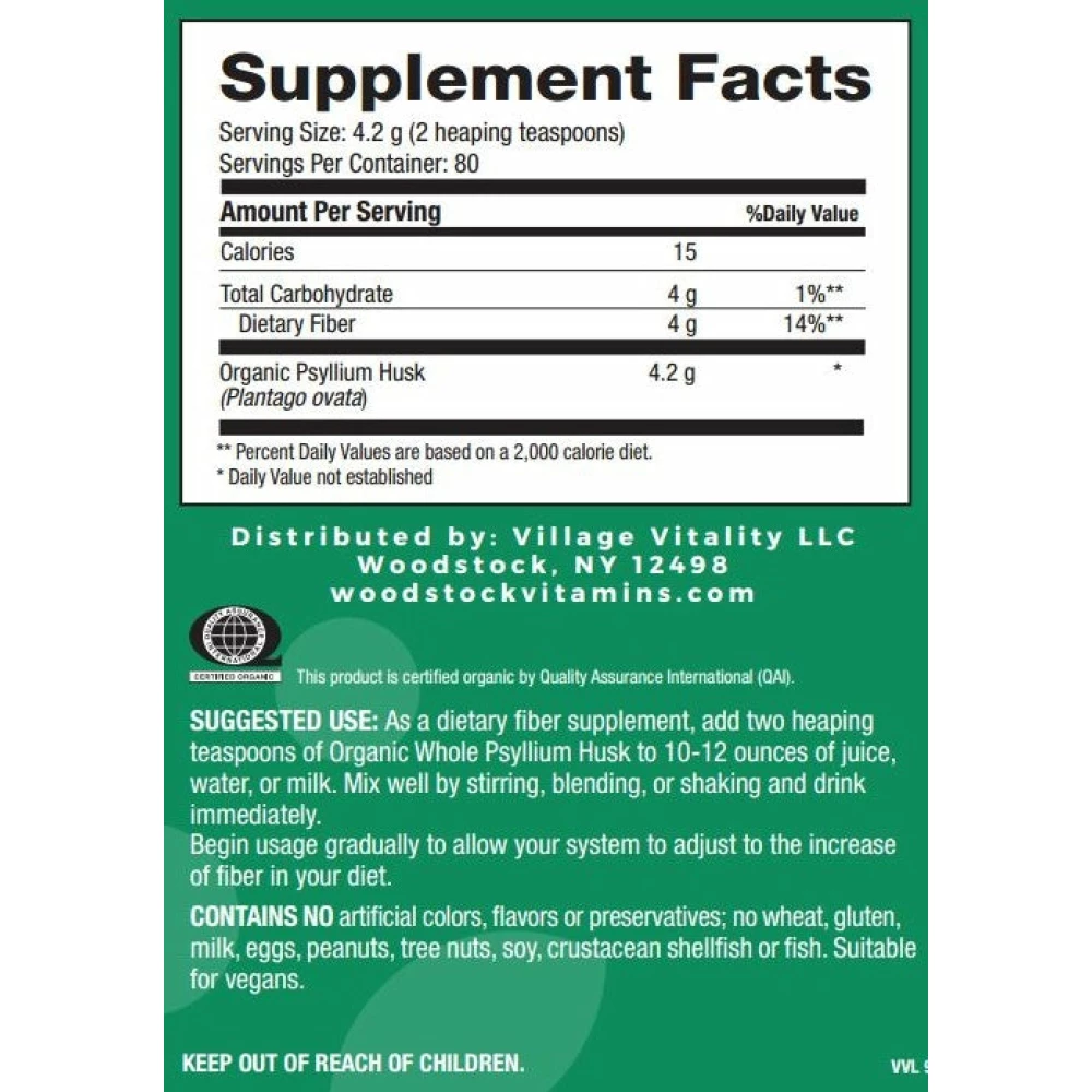 Organic Whole Psyllium Husk Powder - 12 oz