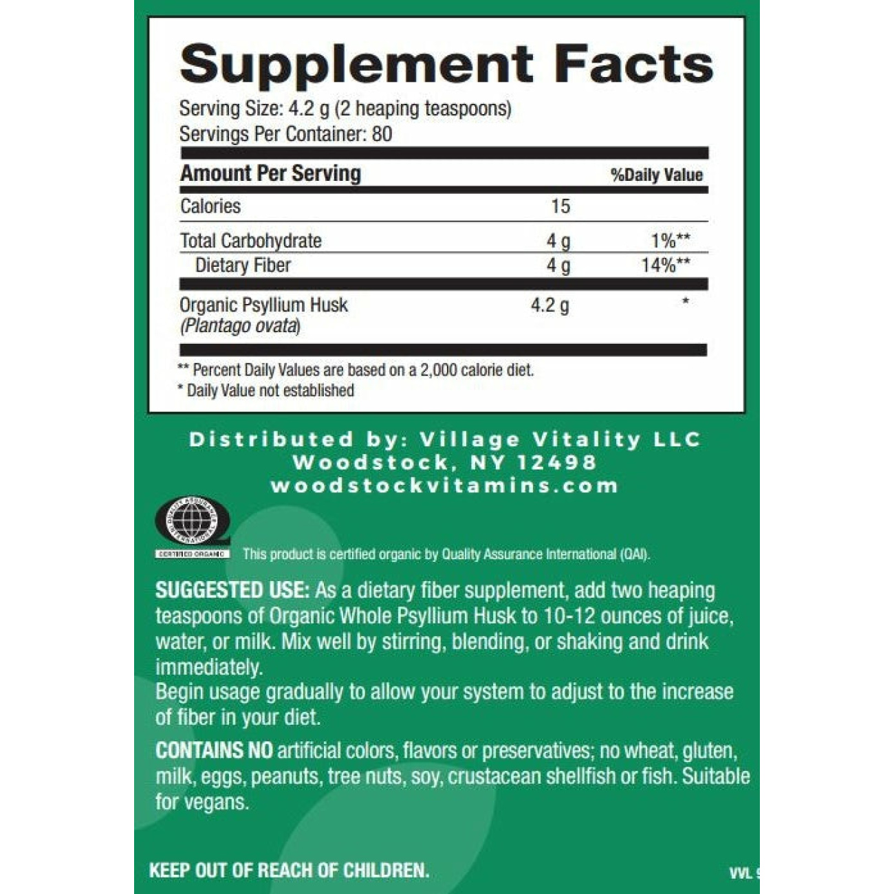 Organic Whole Psyllium Husk Powder - 12 oz