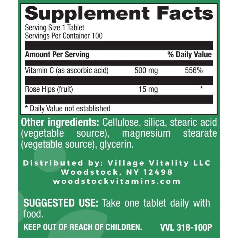 Vitamin C 500 mg with Rose Hips - 100 Tablets