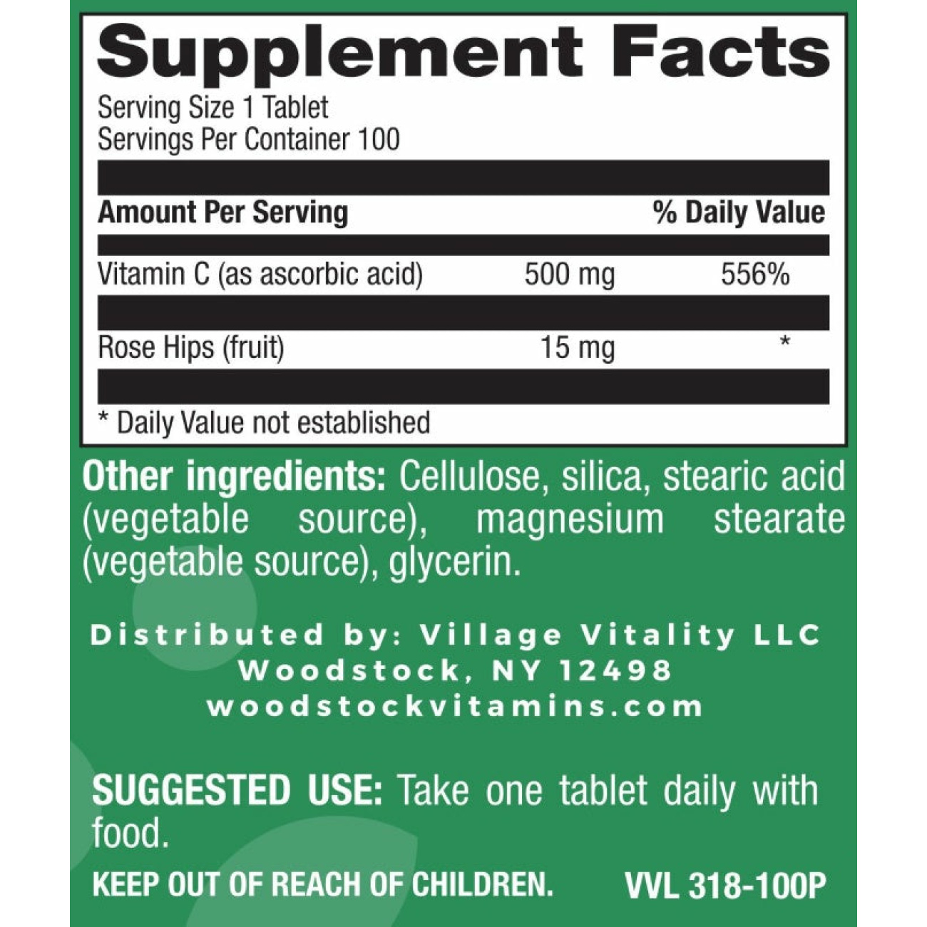 Vitamin C 500 mg with Rose Hips - 100 Tablets