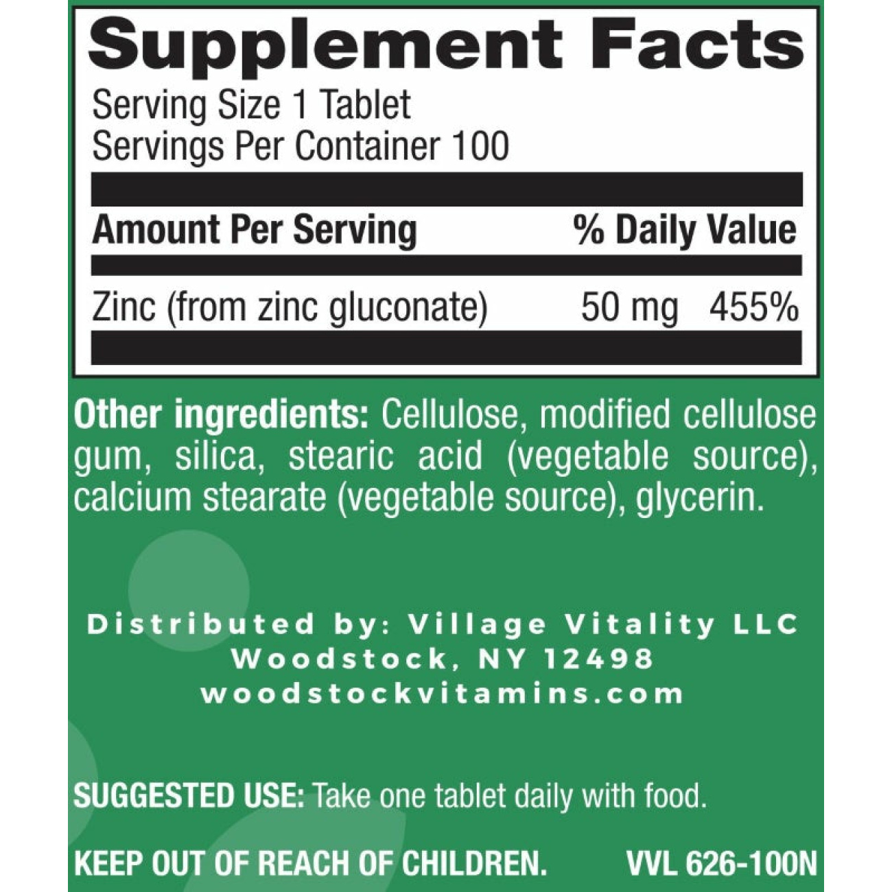 Zinc 50 mg - 100 Tablets