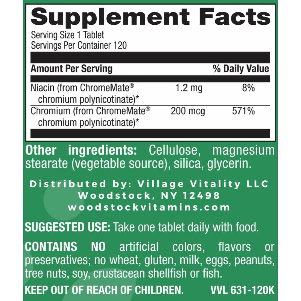 Chromium 200 mcg (Chromemate GTF) - 120 Tablets