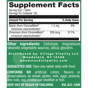 Chromium 200 mcg (Chromemate GTF) - 120 Tablets