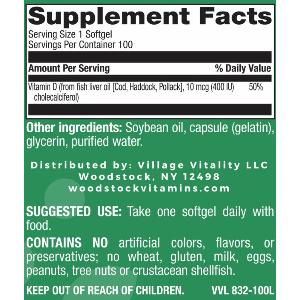 Vitamin D3 400 I.U. - 100 Softgels