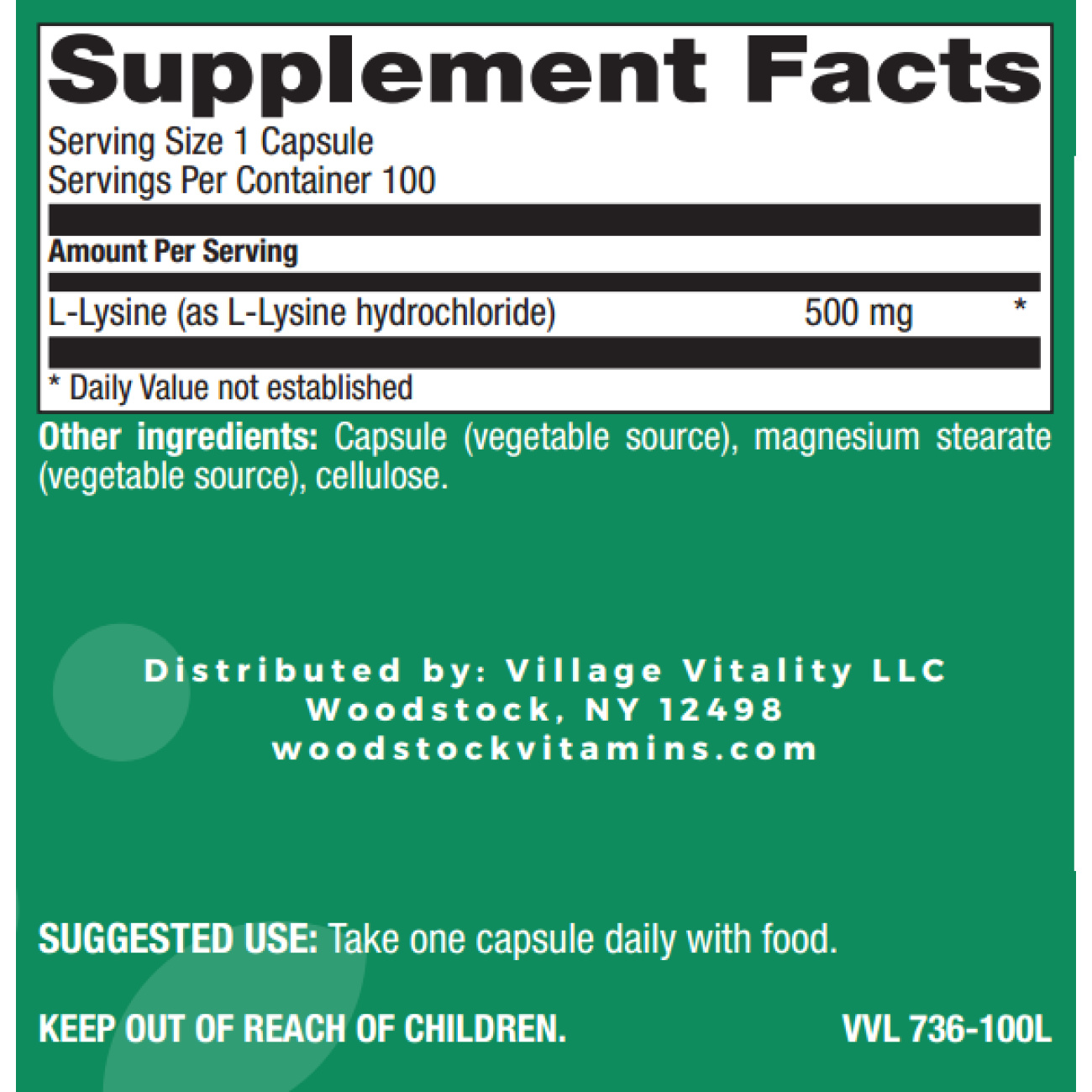 L-Lysine 500 mg - 100 Capsules