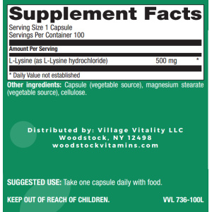 L-Lysine 500 mg - 100 Capsules