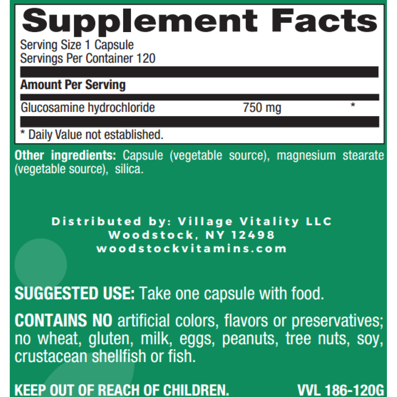 Vegetarian Glucosamine 750 mg - 120 Capsules